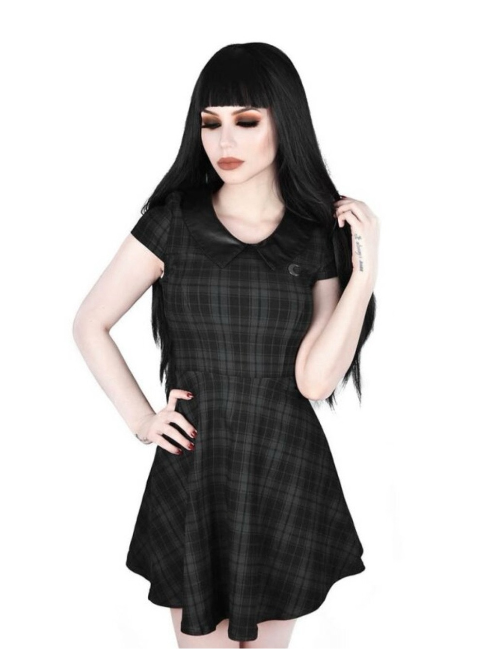 Killstar Black Plaid Mini Dress with Peter Pan Collar